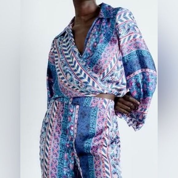 ZARA SATIN EFFECT PRINTED PANTS - Picture 11 of 13